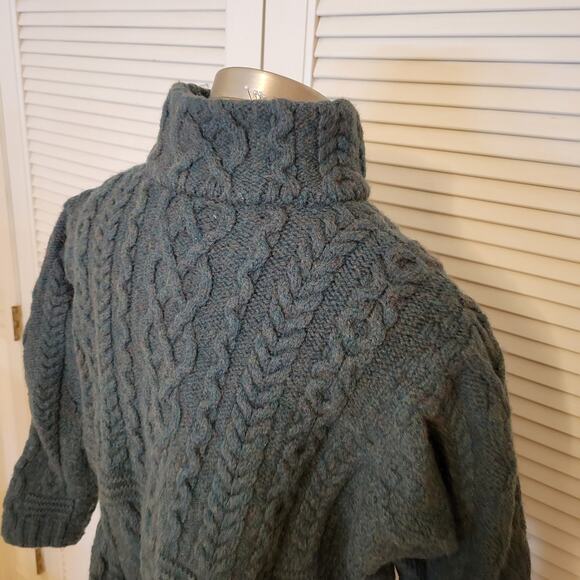 Classic Irish Cable Knit Zip Up Sweater Carraigdonn Merino Wool XL Unisex Warmt - Picture 5 of 8